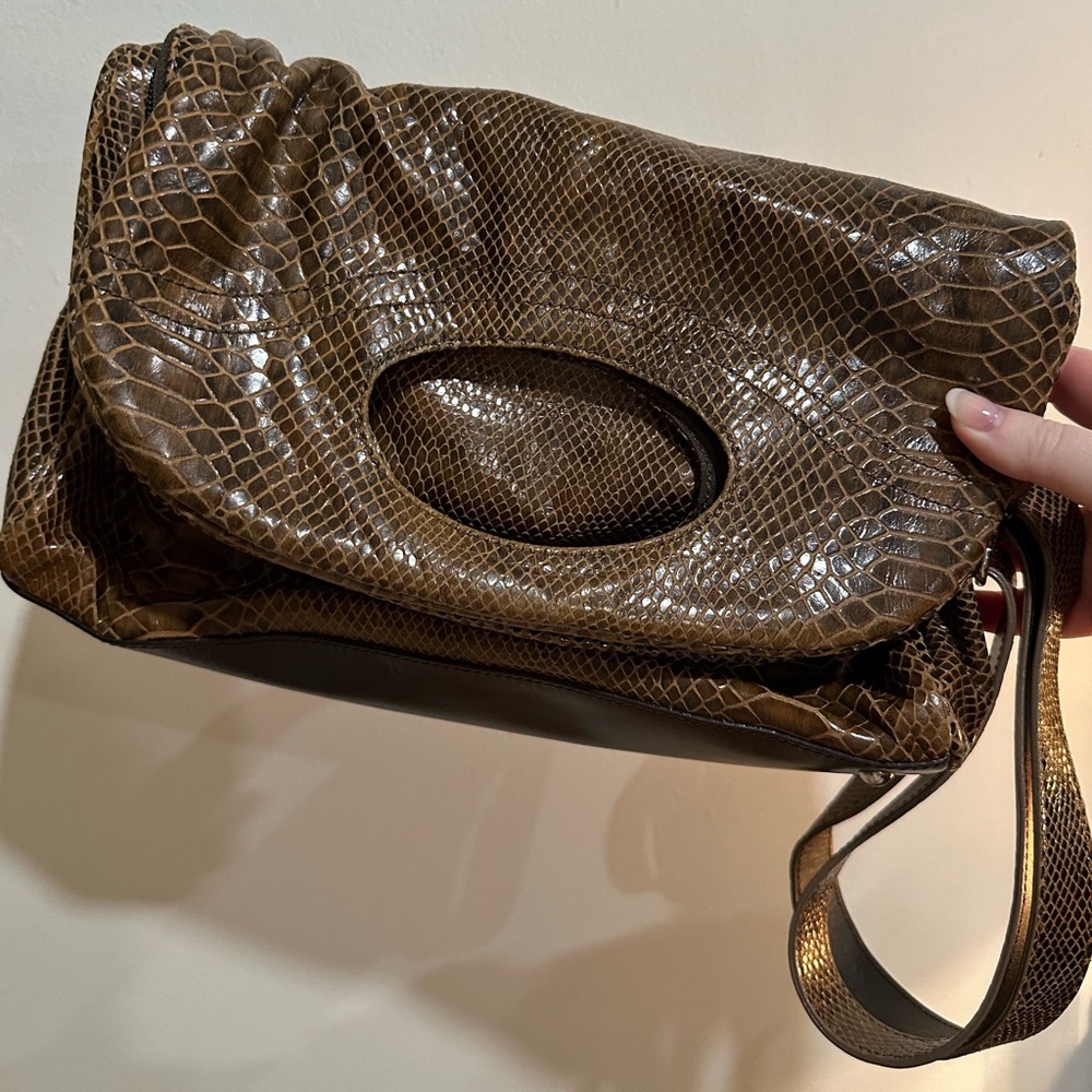 DANIER Genuine Leather‎ Snack Print Fold Over Shoulder Bag
